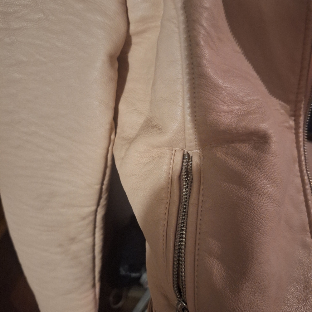 NWT AMERICAN RAG X SMALL PLEATHER VERY LIGHT PINK MOTO JACKET - Picture 4 of 9